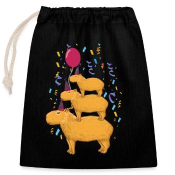 Anniversaire de Capybara - Sac cadeau en coton avec cordon (25 x 30 cm) - noir - Devant