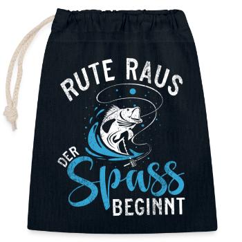 Rute Raus der Spaß beginnt - Anglerdesign - Verschließbarer Geschenkbeutel aus Baumwolle (25x30cm) - Navy - Vorne