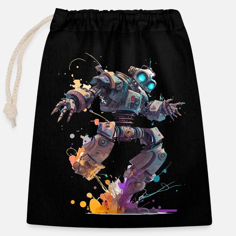 Fantasy robot in a funky art style - Closable cotton gift bag (25x30cm) - black