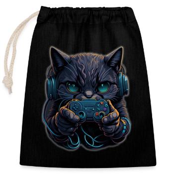 Chat de jeu - Sac cadeau en coton avec cordon (25 x 30 cm) - noir - Devant