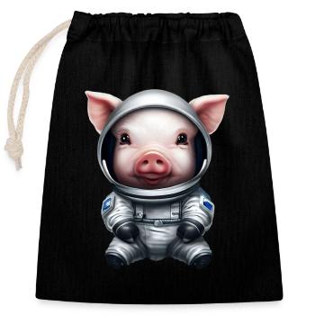 Pig as an astronaut - Closable cotton gift bag (25x30cm) - black - Front