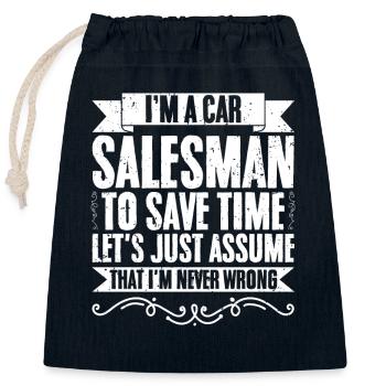 Drôle d’humour de concessionnaire automobile pour un vendeur de voitures - Sac cadeau en coton avec cordon (25 x 30 cm) - bleu marine - Devant