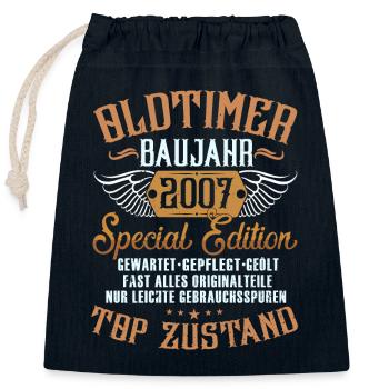 2007 Geboren Geburtstag Oldtimer - Verschließbarer Geschenkbeutel aus Baumwolle (25x30cm) - Navy - Vorne
