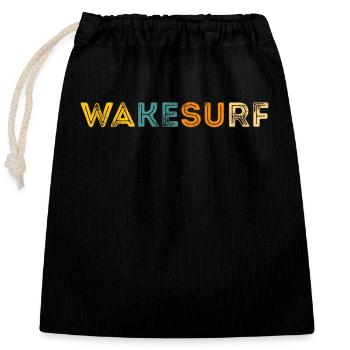 Wakesurf Wake Surf Surfing Retro Colors Vintage - Sac cadeau en coton avec cordon (25 x 30 cm) - noir - Devant