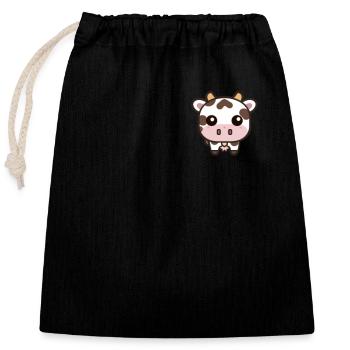 Mignon Kawaii Cow Pocket Design - Sac cadeau en coton avec cordon (25 x 30 cm) - noir - Devant