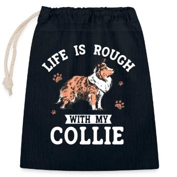 Collie à poil long Collie rugueux Chien - Sac cadeau en coton avec cordon (25 x 30 cm) - bleu marine - Devant