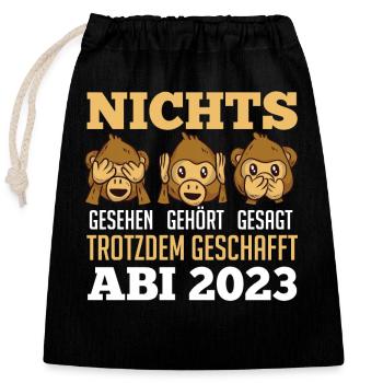Abiturienten Abschluss Affen 2023 Abitur - Verschließbarer Geschenkbeutel aus Baumwolle (25x30cm) - Schwarz - Vorne