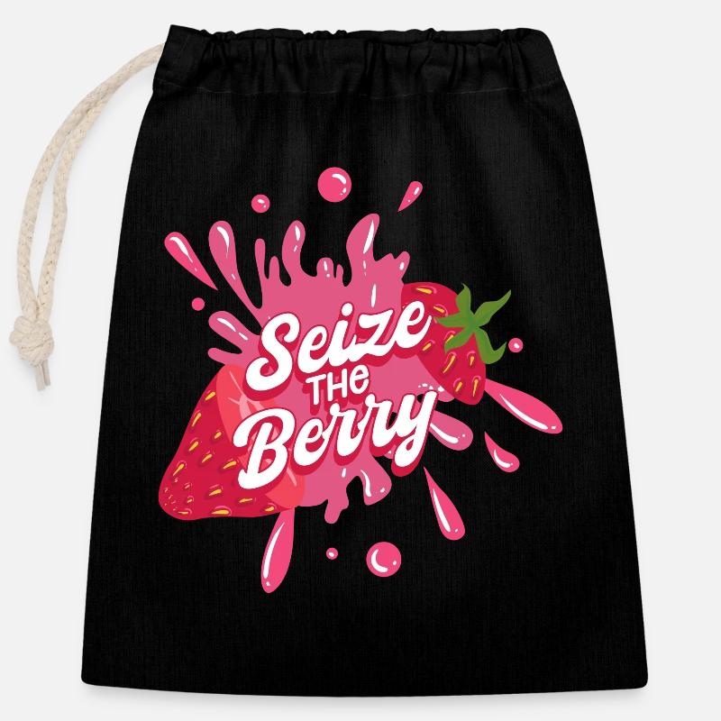 Fruit strawberry - Closable cotton gift bag (25x30cm) - black