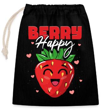 Berry Happy Erdbeere - Verschließbarer Geschenkbeutel aus Baumwolle (25x30cm) - Schwarz - Vorne