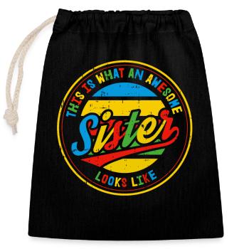 Meilleur cadeau Sister Sister Heart Retro Sis - Sac cadeau en coton avec cordon (25 x 30 cm) - noir - Devant