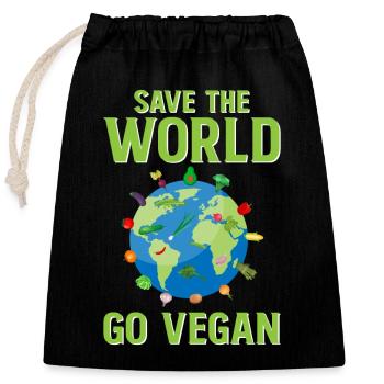 Save the World Go Vegan - Sac cadeau en coton avec cordon (25 x 30 cm) - noir - Devant