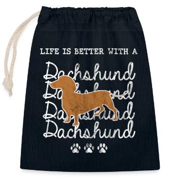 Leben mit Dackel - Life is better with Dachshund - Verschließbarer Geschenkbeutel aus Baumwolle (25x30cm) - Navy - Vorne