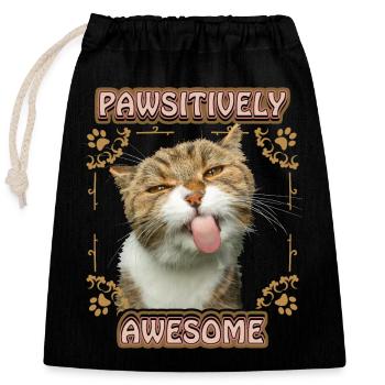 Cat sticks out tongue, funny saying, Pun - Closable cotton gift bag (25x30cm) - black - Front