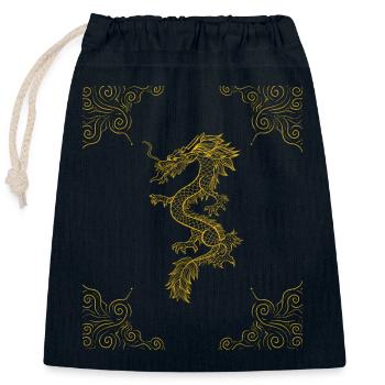Japanese Aesthetic Chinese Golden Dragon - Closable cotton gift bag (25x30cm) - navy - Front