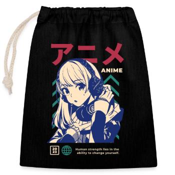 Japon Japonais Manga Girl Game Gaming Gamergirl - Sac cadeau en coton avec cordon (25 x 30 cm) - noir - Devant