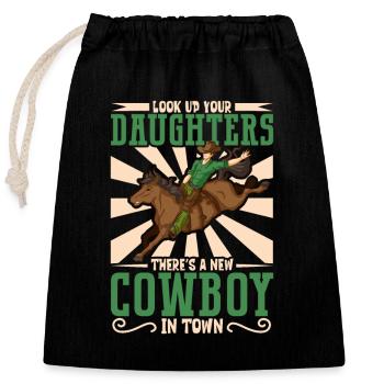 Cowboy Barn Bull Rider Rodeo Country Western - Sac cadeau en coton avec cordon (25 x 30 cm) - noir - Devant