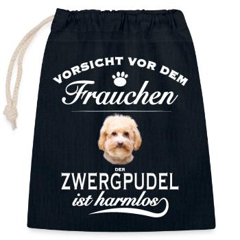 Vorsicht vor dem Frauchen, harmlos - Zwergpudel - Verschließbarer Geschenkbeutel aus Baumwolle (25x30cm) - Navy - Vorne