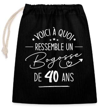 Bogosse 40 ans Cadeau Humour Anniversaire 40 ans - Sac cadeau en coton avec cordon (25 x 30 cm) - noir - Devant