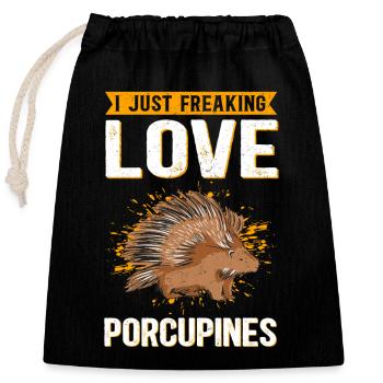 Porc-épic Cadeau - Sac cadeau en coton avec cordon (25 x 30 cm) - noir - Devant
