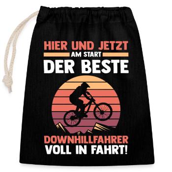 Mountainbike Fahrrad Downhill - Verschließbarer Geschenkbeutel aus Baumwolle (25x30cm) - Schwarz - Vorne