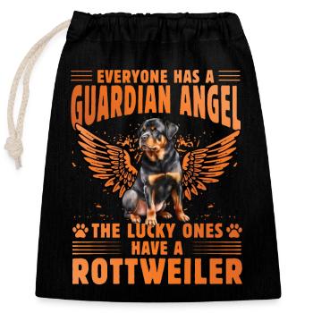 Ange gardien Rottweiler - Sac cadeau en coton avec cordon (25 x 30 cm) - noir - Devant