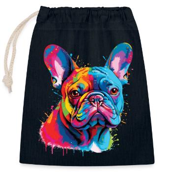 Charme Compact : Le Bouledogue Français - Sac cadeau en coton avec cordon (25 x 30 cm) - bleu marine - Devant