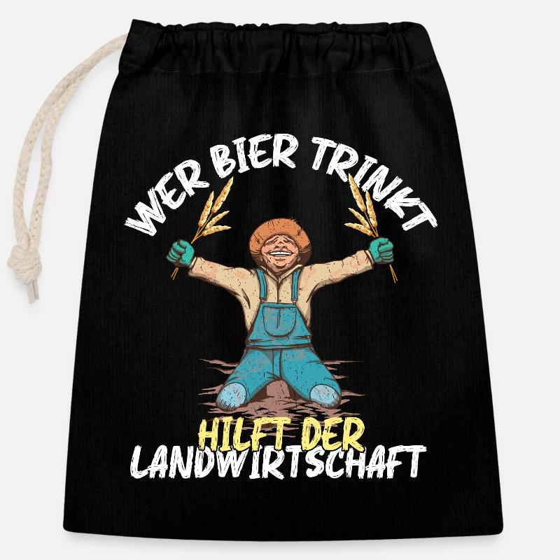Wer Bier trinkt hilft der Landwirtschaft - Verschließbarer Geschenkbeutel aus Baumwolle (25x30cm) - Schwarz