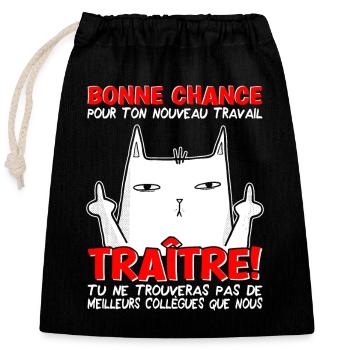Départ collègue travail nouvel emploi bonne chance - Sac cadeau en coton avec cordon (25 x 30 cm) - noir - Devant