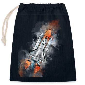 Weltraum-Rakete - Verschließbarer Geschenkbeutel aus Baumwolle (25x30cm) - Navy - Vorne