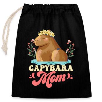 Capybara Maman Capibara Propriétaire Amoureux des animaux - Sac cadeau en coton avec cordon (25 x 30 cm) - noir - Devant