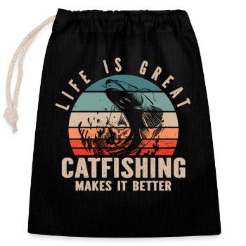Catfish Fishing Catfish Anglers - Closable cotton gift bag (25x30cm) - black - Front