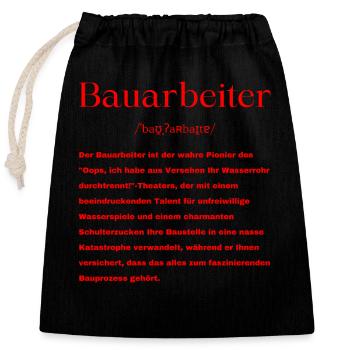 Bauarbeiter Definition - Verschließbarer Geschenkbeutel aus Baumwolle (25x30cm) - Schwarz - Vorne