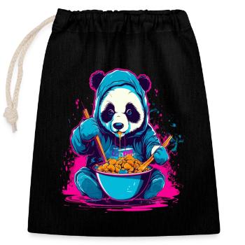 Panda eat Asia Ramen Food Synthwave Design - Verschließbarer Geschenkbeutel aus Baumwolle (25x30cm) - Schwarz - Vorne