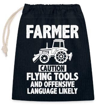 Farmer Vorsicht, fliegende Werkzeuge und beleidige - Verschließbarer Geschenkbeutel aus Baumwolle (25x30cm) - Navy - Vorne