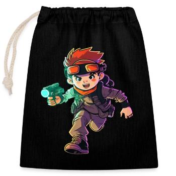 Cool Laser Tag Pro Illustration & Action Graphic - Closable cotton gift bag (25x30cm) - black - Front