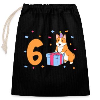 Mit Corgi - Mädchen Geburtstag 6 Jahre - Verschließbarer Geschenkbeutel aus Baumwolle (25x30cm) - Schwarz - Vorne