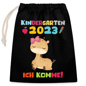 Kindergarten 2023 Ich Komme Mädchen Kita Geschenk - Verschließbarer Geschenkbeutel aus Baumwolle (25x30cm) - Schwarz - Vorne