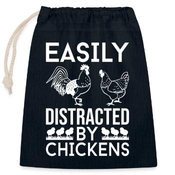 Easily distracted by chickens - - Closable cotton gift bag (25x30cm) - navy - Front