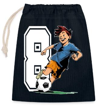 8 Year Old Footballer & Soccer Children's Birthday Party - Closable cotton gift bag (25x30cm) - navy - Front