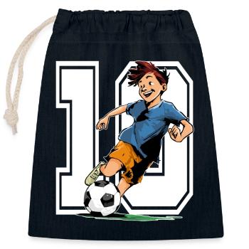 10 Jahre alt Fußballer & Fußball Kindergeburtstag - Verschließbarer Geschenkbeutel aus Baumwolle (25x30cm) - Navy - Vorne