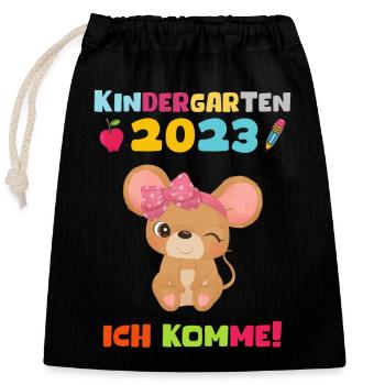 Kindergarten 2023 Ich Komme Mädchen Kita Geschenk - Verschließbarer Geschenkbeutel aus Baumwolle (25x30cm) - Schwarz - Vorne