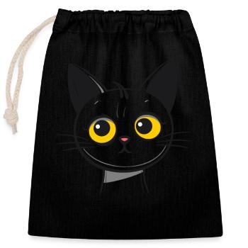 Cute sad cartoon cat - Closable cotton gift bag (25x30cm) - black - Front