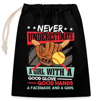 Softball Fille Joueuse de softball Équipe Softball - Sac cadeau en coton avec cordon (25 x 30 cm) - noir - Devant