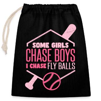 Je chasse les balles de mouche Fille de softball - Sac cadeau en coton avec cordon (25 x 30 cm) - noir - Devant