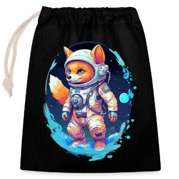 Süßer Fuchs im Astronautenanzug Astronaut Weltraum - Verschließbarer Geschenkbeutel aus Baumwolle (25x30cm) - Schwarz - Vorne