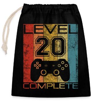 20 Geburtstag Gamer Level 20 complete Vintage - Verschließbarer Geschenkbeutel aus Baumwolle (25x30cm) - Schwarz - Vorne