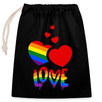 Love Regenbogen Herzen Pride - Verschließbarer Geschenkbeutel aus Baumwolle (25x30cm) - Schwarz - Vorne