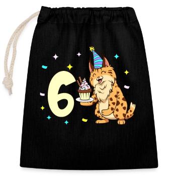 Mit Luchs - Kinder Geburtstag 6 Jahre - Verschließbarer Geschenkbeutel aus Baumwolle (25x30cm) - Schwarz - Vorne