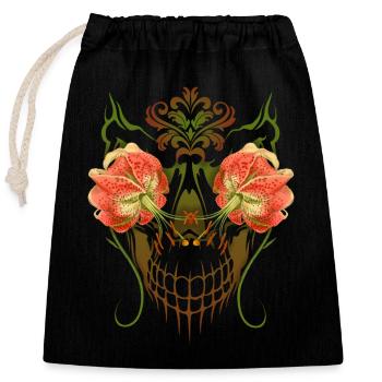 Lily, tiger lily skull, vintage biker design - Closable cotton gift bag (25x30cm) - black - Front