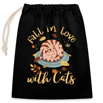 Fall In Love With Cats Maple Leaf Cat Lover Hello - Closable cotton gift bag (25x30cm) - black - Front